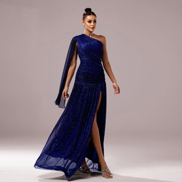 One-Shoulder Long Sleeve Slit Gown ¨C Elegant Evening Dress